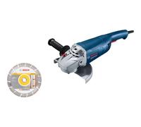 Bosch Professional amoladora angular GWS 20-230 P (incl.1 disco corte diamante, Standard for Universal, 230 x 22,23 mm, llave brida, brida, tuerca de apriete, cubierta protectora, empuñadura aux.)