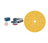 Bosch Professional GEX 40-150 - Lijadora excéntrica (Ø 150 mm, en L-BOXX) + Set de 6 lijas Expert C470 multiperforado (para Madera dura, Pintura sobre madera, Ø 150 mm, grano 2x60; 2x120; 2x240)