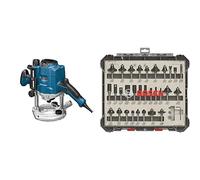 Bosch Professional GOF 1250 CE - Fresadora de superficie (en caja) + Set Mixto de Brocas de 30 Piezas (para madera, vástago de Ø 8 mm, Accesorios)