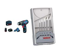 Bosch Professional GSB 12V-15 - Taladro percutor a batería (30 Nm, 1300 rpm, 2 baterías, L-BOXX) + 5 Brocas para Azulejos Set CYL-9 SoftCeramic (para baldosas cerámicas blandas, accesorio) Ø 4-10 mm