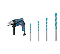 Bosch Professional GSB 13 RE - Taladro percutor (600 W, 0 - 2800 rpm, Ø max perforación hormigón 13 mm, en caja) + 4 piezas de brocas Expert CYL-9 MultiConstruction (Hormigón, Ø 4-8 mm, accesorios)
