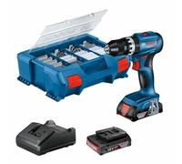 Bosch Professional GSB 18V-45 Taladro Percutor con 2 Baterías de 2.0 Ah, Cargador Gal 18V-20 y 82 Piezas