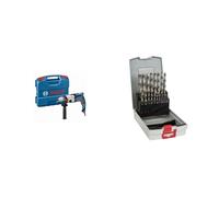 Bosch Professional GSB 24-2 - Taladro percutor (1100 W, 2 velocidades, 3000 rpm, Ø max perforación hormigón 22 mm, en maletín) + Set de 19 brocas para metal ProBox HSS-G, 1-10 mm (pack de 19)