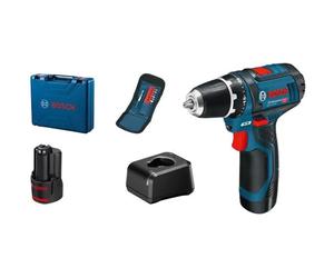 Bosch Professional GSR 12V-15 Destornillador inalámbrico con 2 baterías de 2.0Ah, cargador, estuche y 10 puntas