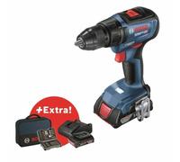 Bosch Professional GSR 18V-50 Taladro atornillador con 2 baterías 2.0Ah, cargador, 43 accesorios y bolsa