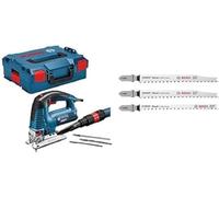Bosch Professional GST 160 BCE - Sierra de calar (corte 160 mm, en L-BOXX) + 3 x Set de hojas de sierra de calar Expert Wood 2-Side Clean, Tablero para mobiliario de madera maciza, 117 mm, Accesorios