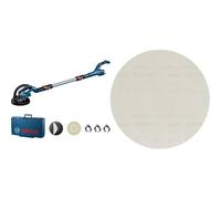 Bosch Professional GTR 55-225 - Lijadora de pared de yeso (550 W, Ø 225, extensión incl. 170 cm, en maletín) + 25x Mallas de lija Expert M480 (para Madera dura, Pintura sobre madera, grano 120)