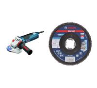 Bosch Professional GWS 19-125 CIE - Amoladora angular (1900 W, Ø 125 mm, en caja) + Expert N475 SCM X-Lock - Disco de solapa (para acabado superficies metálicas, mediano)