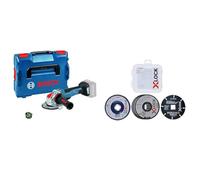Bosch Professional GWX 18V-10 PSC - Amoladora angular a batería (Connectivity, sin batería, en L-BOXX) + Set con 5 discos de lija y discos de corte X-LOCK, acero inoxidable, metal, Ø125 mm, accesorios