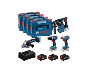 Bosch Professional Kit Combinado de 4 Herramientas GSR 18V-65 + GDX 18V-285 + GBH 18V-26 + GWS 18V-11 con Baterías y Cargador