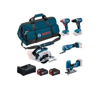 Bosch PRO 18V System Combo Kit: GSR 18V-65, GDX 18V-285, GKS 18V-57, GOP 18V-34, GST 18V-125 S, 2x GBA 5.0Ah, GAL 12V-18V-80, L-BAG