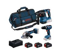 Bosch Professional Kit Combo 3 Herramientas con GSB 18V-65, 18V-22, GWS 18V-11, 3 Baterías 5.0Ah, Cargador y Bolsa
