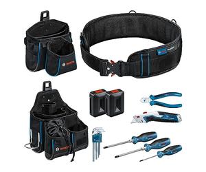 Bosch Professional ProClick - Set cinturón de herramientas 108 + herramientas manuales (bolsa GWT 2, bolsa 1 GWT 4, 2 soportes, 3 destornilladores, 9 llaves hex., 1 alicate,1 navaja)