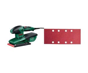 Bosch - PSS 200 AC - Lijadora orbital + 2 609 256 A86 - Juego de hojas de lija de 10 piezas para lijadora orbital