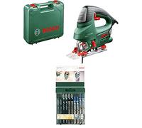 Bosch PST 900 PEL - Sierra de calar (620 W, en maletín) + Bosch 2 609 256 746 - Juego de hojas de sierra de calar de 10 piezas vástago en T