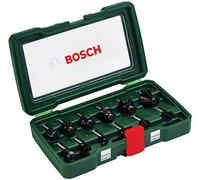Bosch Juego de 12 fresas de metal duro para madera, vástago 8 mm, accesorios para fresadora
