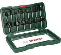 Bosch Set de 15 fresas de metal duro para madera, vástago 8 mm (accesorios fresadora)
