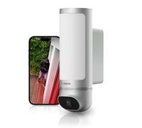 Bosch Smart Home Cámara Exterior II 1080p Full-HD, sirena integrada y lámpara, Alexa, plateada