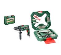 Bosch Taladro percutor eléctrico EasyImpact 630, 630 W, en maletín de transporte + 34 uds. Set de puntas de atornillar y brocas X-Line (para madera, mampostería y metal)