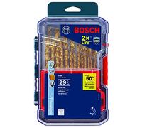 BOSCH TI29 - Juego surtido de 29 brocas de metal con revestimiento de nitruro de titanio con caja incluida con vástago de tres planos para aplicaciones en aceros al carbono de calibre pesado, metal de