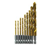 BOSCH TI9IM - Juego surtido de 9 brocas de metal con revestimiento de nitruro de titanio con caja incluida, resistente a los impactos, vástago hexagonal nominal de impacto, ideal para aceros al