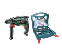 Bosch Universal Impact 800 - Taladro percutor, 800 W, empuñadura adicional, tope de profundidad, maletín (ref. 0603131100) & X-Line Titanio - Maletín de 50 unidades para taladrar y atornillar