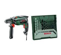 Bosch Universal Impact 800 - Taladro percutor, 800 W, empuñadura adicional, tope de profundidad, maletín (ref. 0603131100) & Mini X-Line - Set de 15 brocas mixto: mini x-line (ref. 2607019675)