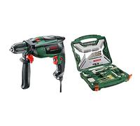 Bosch Universal Impact 800 - Taladro percutor, 800 W, empuñadura adicional, tope de profundidad, maletín (ref. 0603131100) & X-Line Titanio - Maletín de 103 unidades para taladrar y atornillar