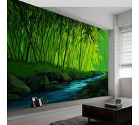 Bosque Bambú Natural Dibujos Animados Papel pintado fotográfico tejido no tejido 350 x 256 cm murales decorativos modernos para pared Verde Bosque, póster de pared para habitación infantil y salón