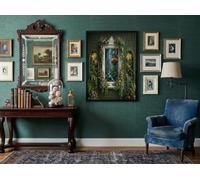 Bosque Luciérnagas Fantasía Modernos Cuadros Decoracion Ventanas Falsas Nórdico Retro Cuadro Y Láminas Grande Verde Oscuro Lienzos Decorativos De Pared Para Comedor Salon Dormitorios 30X40Cm,Sin Marco