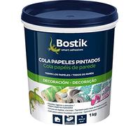 BOSTIK - Cola Papel Pintado Papeles Pintados - Rosa - Bote 1 kg | Cola Papel Pintado Pared - Adhesivo para Empapelar - Acabado Final Transparente - Todo Tipo de Papeles Pintados