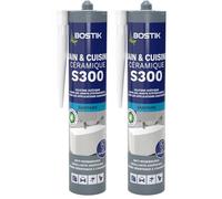 Bostik S300 - Sellador de silicona para baño y cocina, tratamiento antimoho, fácil de alisar, resistente a los productos de mantenimiento, transparente - cartucho de 300 ml (Paquete de 2)