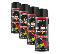 Bostik SUPER COLOR NEGRO MATE RAL 9005, Pintura en Spray Acrílica para Uso Profesional y Doméstico, Multiusos, Secado Rápido, Acabado Brillante, Interior y Exterior, Bote 400 ml (Paquete de 4)