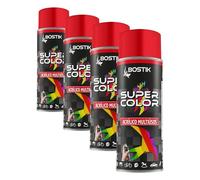 Bostik SUPER COLOR ROJO FUEGO RAL 3020, Pintura en Spray Acrílica para Uso Profesional y Doméstico, Multiusos, Secado Rápido, Acabado Brillante, Interior y Exterior, Bote 400 ml (Paquete de 4)