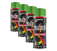Bostik Super Color Verde Prado RAL 6018 - Pintura en Spray Acrílica para Uso Profesional y Doméstico, Multiusos, Secado Rápido, Acabado Brillante, 400 ml (Paquete de 4)