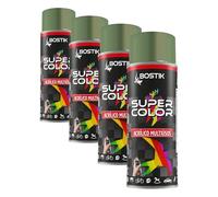 Bostik SUPER COLOR VERDE RAL 6011, Pintura en Spray Acrílica para Uso Profesional y Doméstico, Multiusos, Secado Rápido, Acabado Brillante, Interior y Exterior, Bote 400 ml (Paquete de 4)