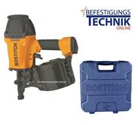 Bostitch N89C-2K-E: Clavadora mática para grapas tipo carrete, rango de grapas de 50-90 mm, presión de 4,8-8,3 bar, incluye maletín