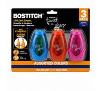 Bostitch Office Twist-N-Sharp - Sacapuntas manual, doble agujero, paquete de 3, azul, naranja, rosa, (PS2-ASST-3PK)