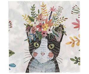 Boston International C009000 - Servilletas de papel para bebidas 5 x 5-Inches Gato floral