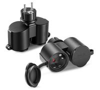 BOSYTRO 2 Piezas Enchufe Doble para Toma de Corriente, Adaptador de Enchufe, Toma Múltiple Enchufe Doble Exterior IP44, Uso INT. Ext, con Enchufe, Toma de Tierra 16A/250V/Máx 3500W (Negro)