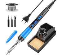BOSYTRO Kit Soldador, 90w Soldador Alta Eficiencia, Regulac. Temp. Lcd 180-500℃. Incluye 3 Puntas, Hilo De EstañO, Soporte, Tapa Protectora & Modo Reposo Auto (Azul)