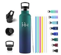 Botella Agua, Termo Agua Fria Inox 1 litro con Pajita, Antifuga | Termo Agua Fria Inox con Pajita, 6 Pajitas y Cepillo, 2 Tapas: Pajita y Filtro, Antifuga