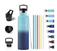 Botella Agua, Termo Agua Fria Inox 750ml con Pajita, Antifuga | Termo Agua Fria Inox con Pajita, 6 Pajitas y Cepillo, 2 Tapas: Pajita y Filtro, Antifuga