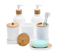Botella de acondicionador para jabón con 2 tarros de de algodón | Jabonera con taza para cepillo de dientes y bandeja para baño, cocina, encimera, tocador, dormitorio, almacenamiento