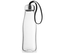 Botella de agua 500 ml, correa negra, vidrio, Eva Solo