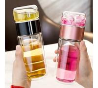 Botella de agua de té, vaso de agua de doble capa de vidrio de borosilicato alto, vaso infusor, botella de agua con filtro de té golden