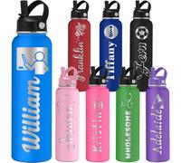 Botella de Agua personalizada para profesores 350/500/700/950ml 1L con Asa y Pajita Botella Térmica Acero Inoxidable Personalizable con Texto y Logotipo para Clases Oficina Regalo Original