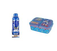 Botella de agua reutilizable térmica de acero inoxidable con doble aislamiento de 515 ml de Sonic & Fiambrera infantil múltiple con 3 compartimentos de Sonic