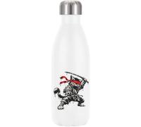 Botella de agua térmica con aislamiento al vacío Cat Ninja con espada y bandana roja, color blanco