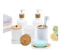 Botella de champú con soporte para jabón de barra con 2 botes de de | Jabonera con taza para cepillo de dientes y bandeja para baño, cocina, encimera, tocador, dormitorio, almacenamiento